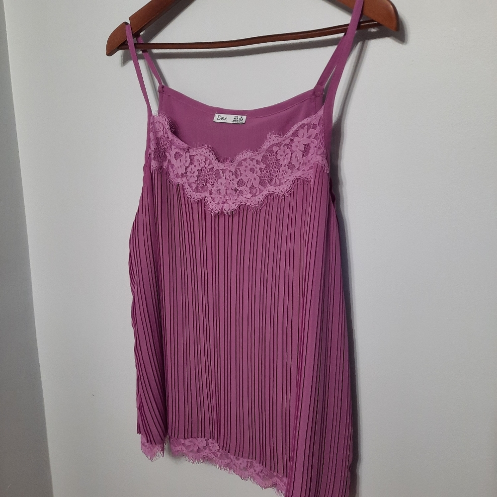 Dex Purple Lace Pleated Cami with Spaghetti Straps